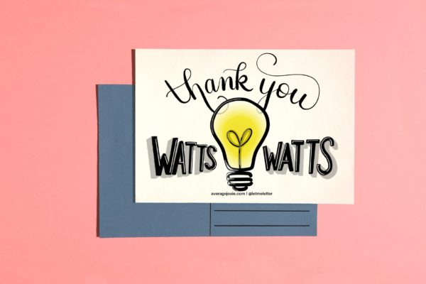 Thank You Watts and Watts postcard